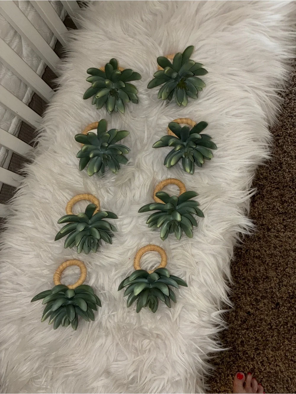 Pottery Barn Succulent green napkin rings set 8